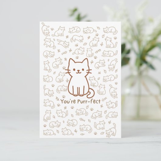 Minimal Cat Doodle Card | Line Drawing サンキューカード (スタンド正面)