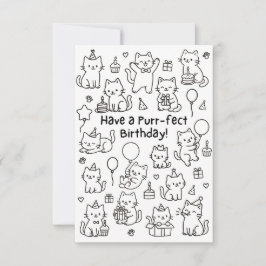 Minimal Cat Doodle Funny Birthday Card サンキューカード