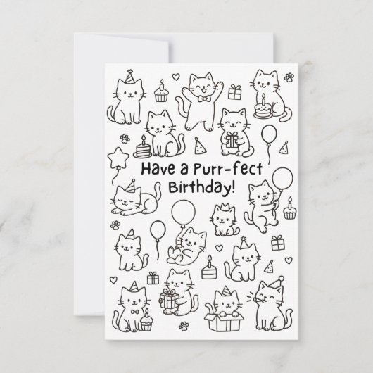 Minimal Cat Doodle Funny Birthday Card サンキューカード (正面)