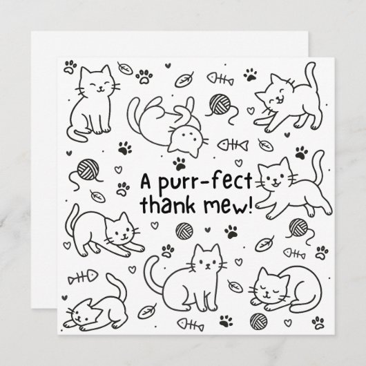 Minimal Cat Doodle Thank You Card (正面/裏面)