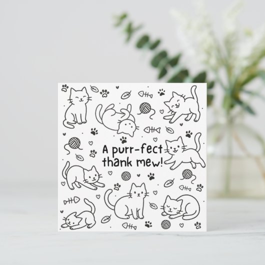 Minimal Cat Doodle Thank You Card (スタンド正面)