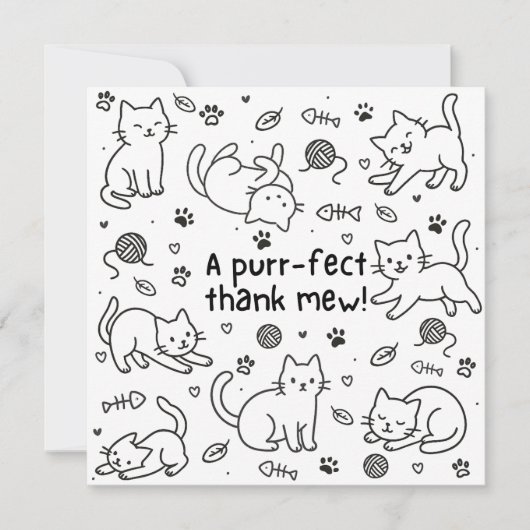 Minimal Cat Doodle Thank You Card (正面)