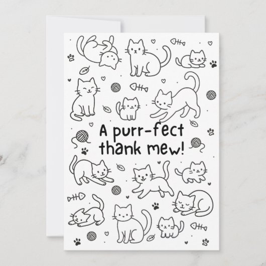 Minimal Cat Doodle Thank You Card サンキューカード (正面)