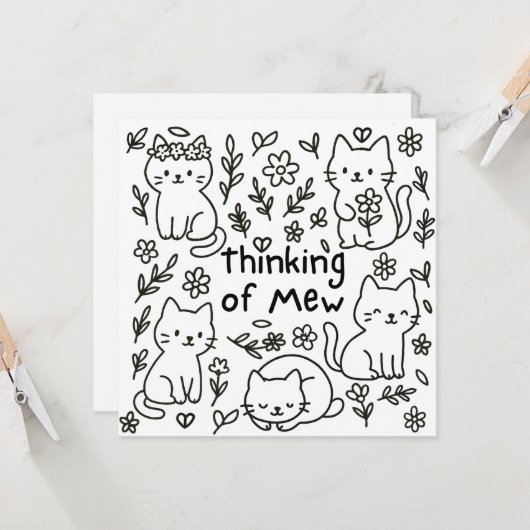 Minimal Cat Doodle Thinking of You Card カード (正面/裏面インサイチュ)