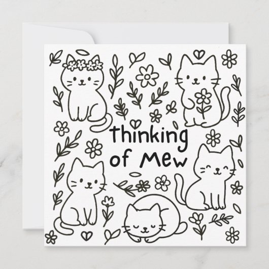 Minimal Cat Doodle Thinking of You Card カード (正面)