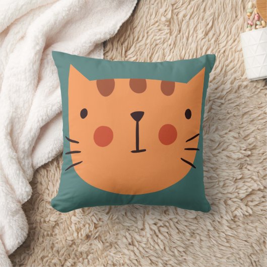 Minimal Cat Face Throw Pillow | Playful Kids Room  クッション (ブランケット)