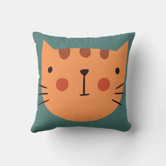 Minimal Cat Face Throw Pillow | Playful Kids Room  クッション (裏面)