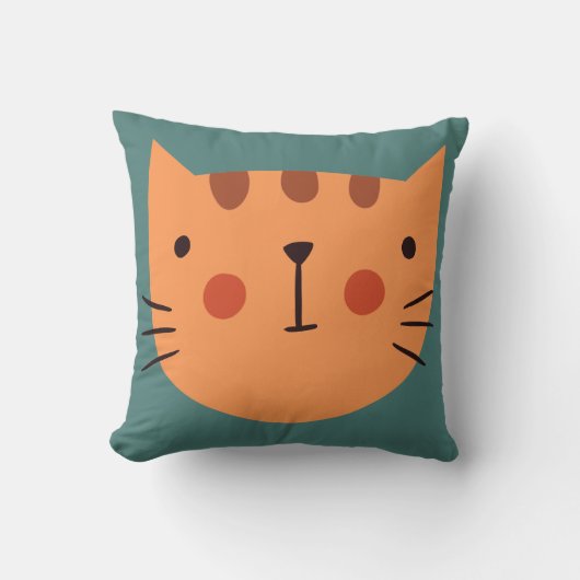 Minimal Cat Face Throw Pillow | Playful Kids Room  クッション (正面)