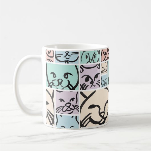 Minimal Cats Line Art Collage コーヒーマグカップ (左)