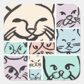 Minimal Cats Line Art Collage スクエアシール (正面)