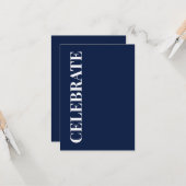 Minimal CELEBRATE | Navy Blue Holiday Greeting カード (正面/裏面インサイチュ)