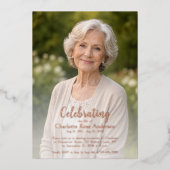 Minimal Celebration of Life Script Photo Rose Gold 箔招待状 (正面)