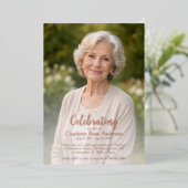 Minimal Celebration of Life Script Photo Rose Gold 箔招待状 (立ち正面)