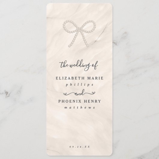 Minimal Champagne Pearl Bow Wedding Reception メニュー (裏面)