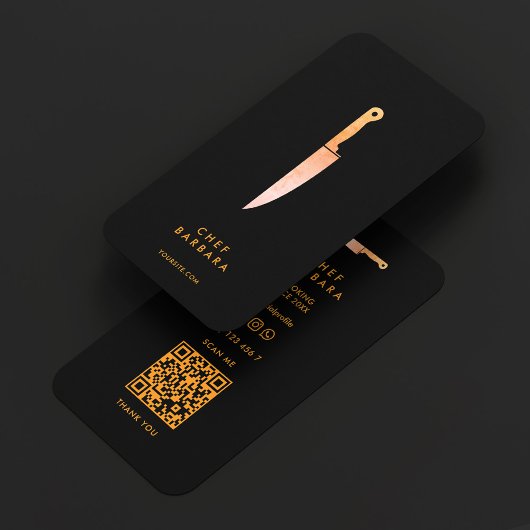 Minimal Chef Black Orange Knife Restaurant 名刺