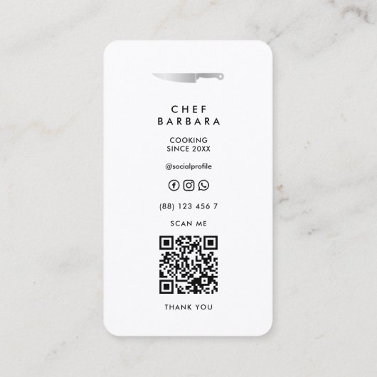 Minimal Chef Caterer Butcher Kitchen Knife White 名刺 (裏面)