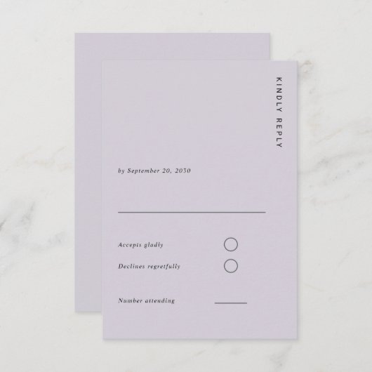 Minimal & Chic Lavender Modern Simple Wedding 出欠カード (正面/裏面)