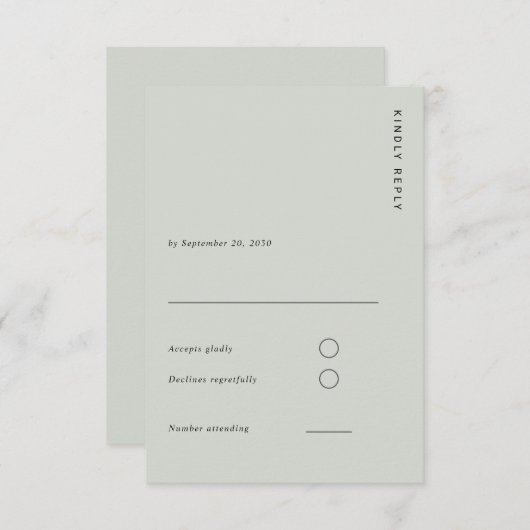 Minimal & Chic Light Sage Modern Simple Wedding 出欠カード (正面/裏面)