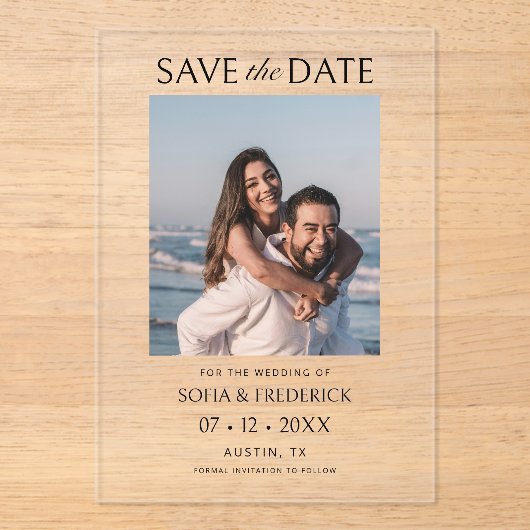 Minimal Chic Photo Wedding Save the Date Card アクリル招待状 (正面)