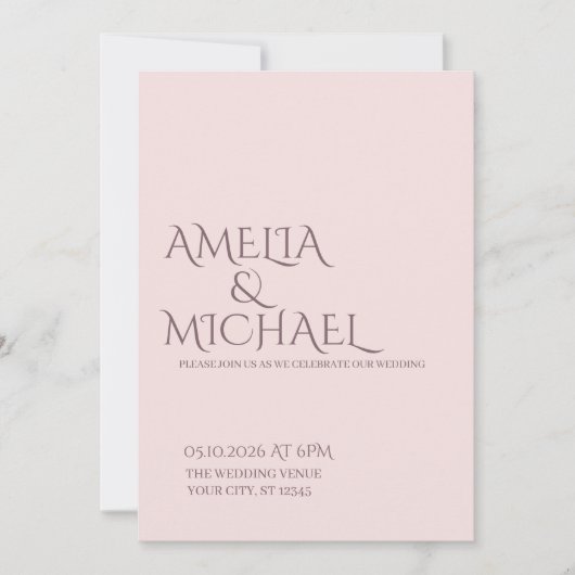 Minimal Chic Prune and Blush Wedding Invitation 招待状 (正面)