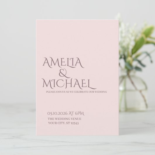Minimal Chic Prune and Blush Wedding Invitation 招待状 (スタンド正面)
