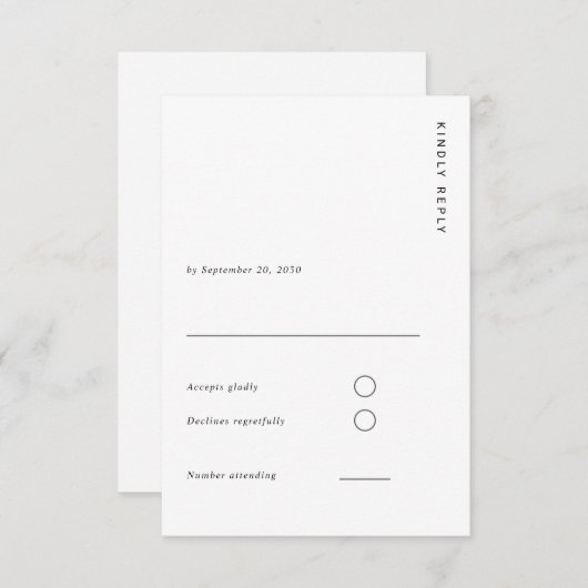 Minimal & Chic White Modern Simple Wedding 出欠カード (正面/裏面)