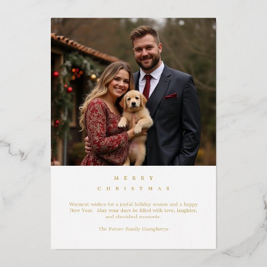 Minimal Chic Winter Christmas Tree Wedding Save 箔シーズンカード (裏面)