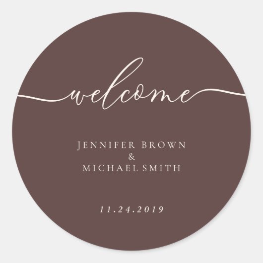 Minimal Chocolate Brown Welcome ラウンドシール (正面)