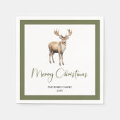 Minimal Christmas Deer Neutral Family Name Napkins スタンダードカクテルナプキン (正面)