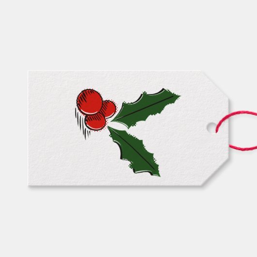 Minimal Christmas Holly ギフトタグ (正面(横))