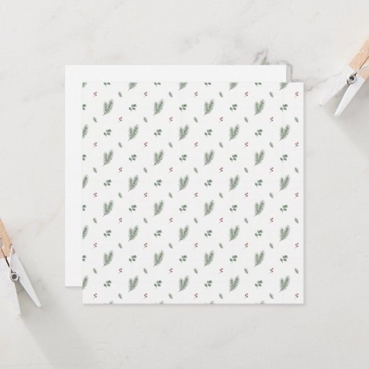 Minimal Christmas Pattern, Pine, Berries カード (正面/裏面インサイチュ)