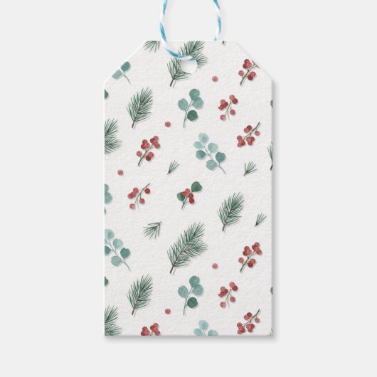 Minimal Christmas Pattern, Pine & Berries  ギフトタグ (正面)