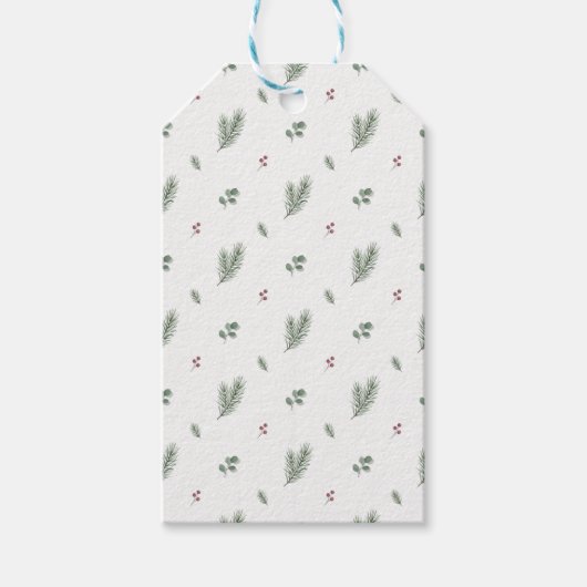 Minimal Christmas Pattern, Pine, Berries ギフトタグ (正面)