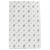 Minimal Christmas Pattern, Pine, Berries ミディアムペーパーバッグ (正面)