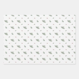 Minimal Christmas Pattern, Pine, Berries ラッピングペーパーシート