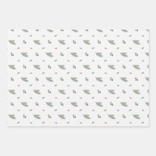 Minimal Christmas Pattern, Pine, Berries ラッピングペーパーシート (正面)
