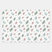 Minimal Christmas Pattern, Pine & Berries  ラッピングペーパーシート (正面3)