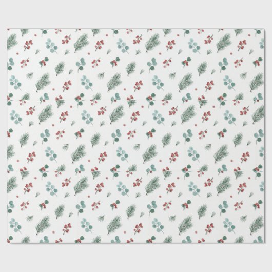 Minimal Christmas Pattern, Pine & Berries  ラッピングペーパー (フラット)