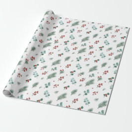 Minimal Christmas Pattern, Pine & Berries  ラッピングペーパー
