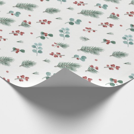 Minimal Christmas Pattern, Pine & Berries  ラッピングペーパー (角)