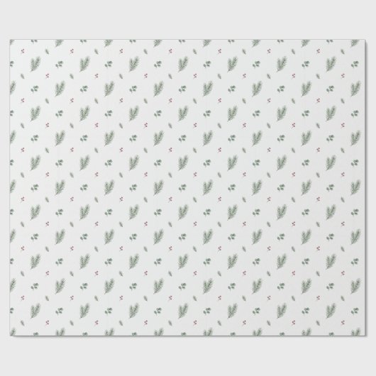 Minimal Christmas Pattern, Pine, Berries ラッピングペーパー (フラット)