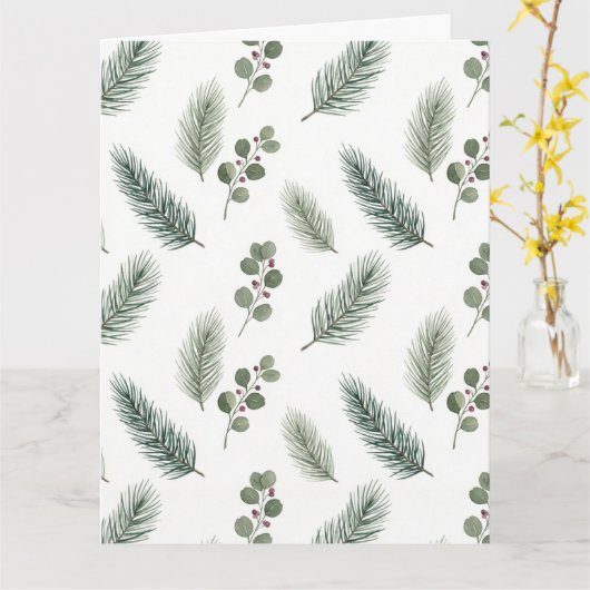 Minimal Christmas Pine Pattern, Scandi Style カード (黄色い花)