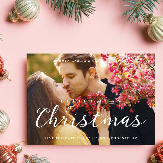 Minimal Christmas Wedding Photo Cute Script セーブザデート