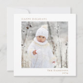 Minimal Christmas White Gold Happy Holidays Photo シーズンカード (正面)