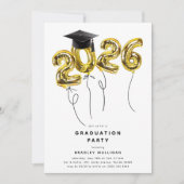 Minimal Class of '2026' Gold Balloons Graduation 招待状 (正面)