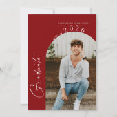 Minimal Class of Photo Crimson Red Grad Party 招待状 (正面)