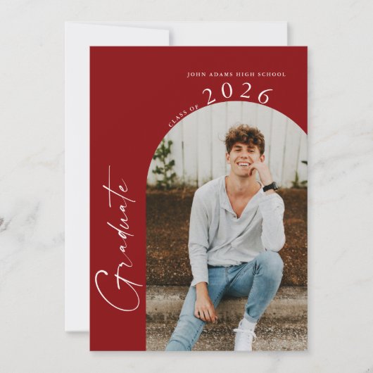 Minimal Class of Photo Crimson Red Grad Party 招待状 (正面)