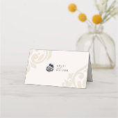 Minimal Classic Damask Ivory Red Photopop Wedding プレイスカード (裏面)