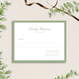 Minimal Classic Sage Green Border Script Wedding  出欠カード