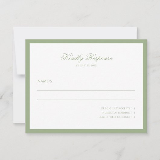 Minimal Classic Sage Green Border Script Wedding  出欠カード (正面)